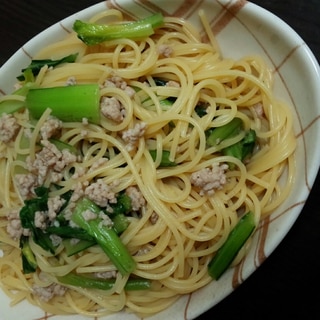 小松菜と挽き肉のスパゲティ